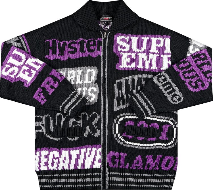 Свитер Supreme x Hysteric Glamour Logos Zip Up Sweater 'Black', черный