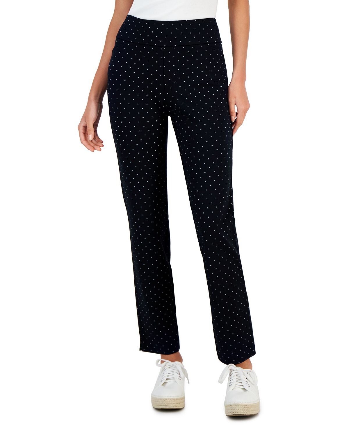 

Женские брюки cambridge ponté knit с принтом в горошек afternoon, созданные для macy's Charter Club, мульти