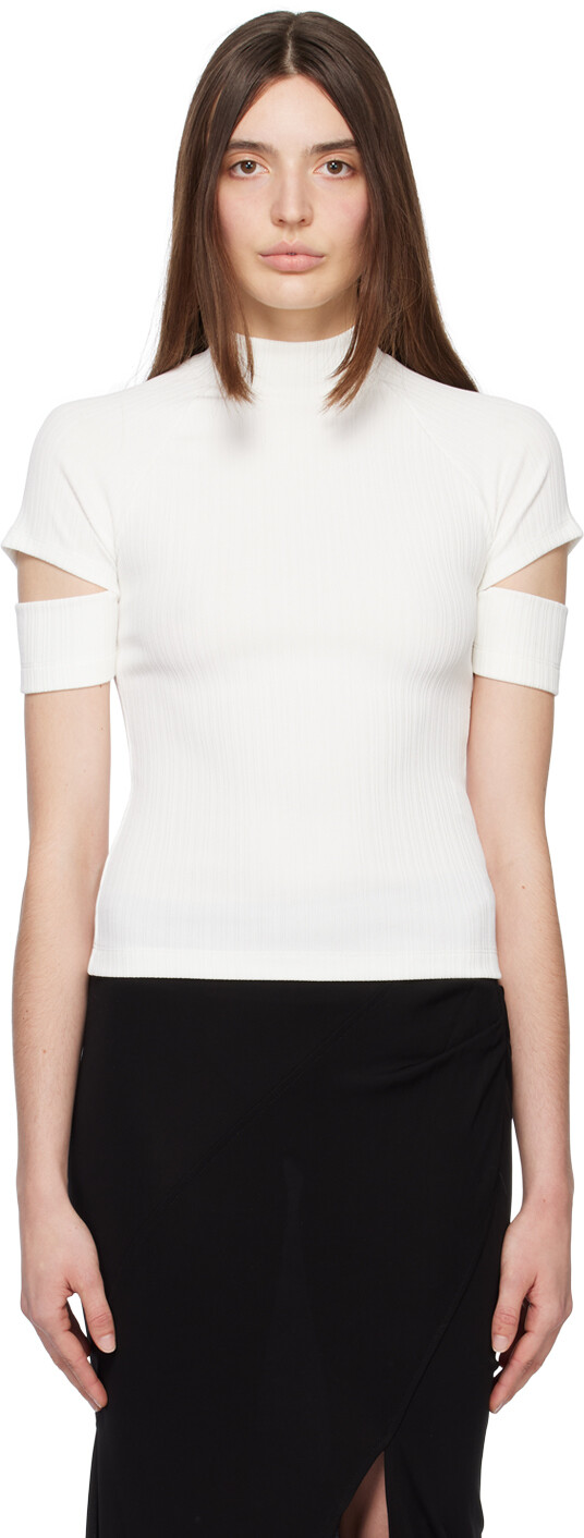 

Белая футболка с вырезом Helmut Lang, Белый