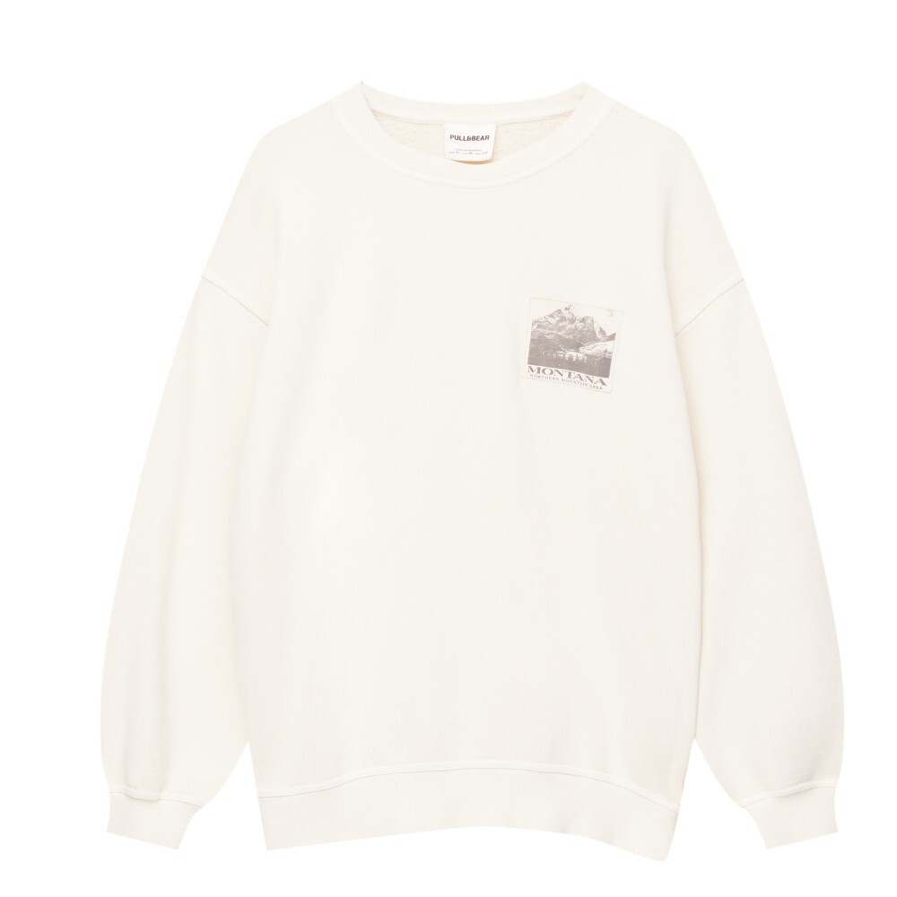 

Свитшот Pull&Bear Long Sleeve Graphic, кремовый, Бежевый