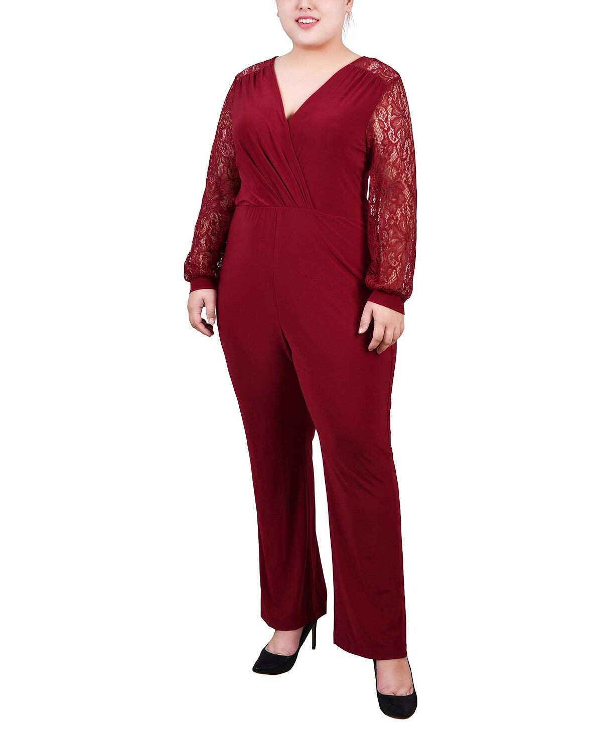 

Комбинезон больших размеров с кружевным рукавом NY Collection, Коричневый