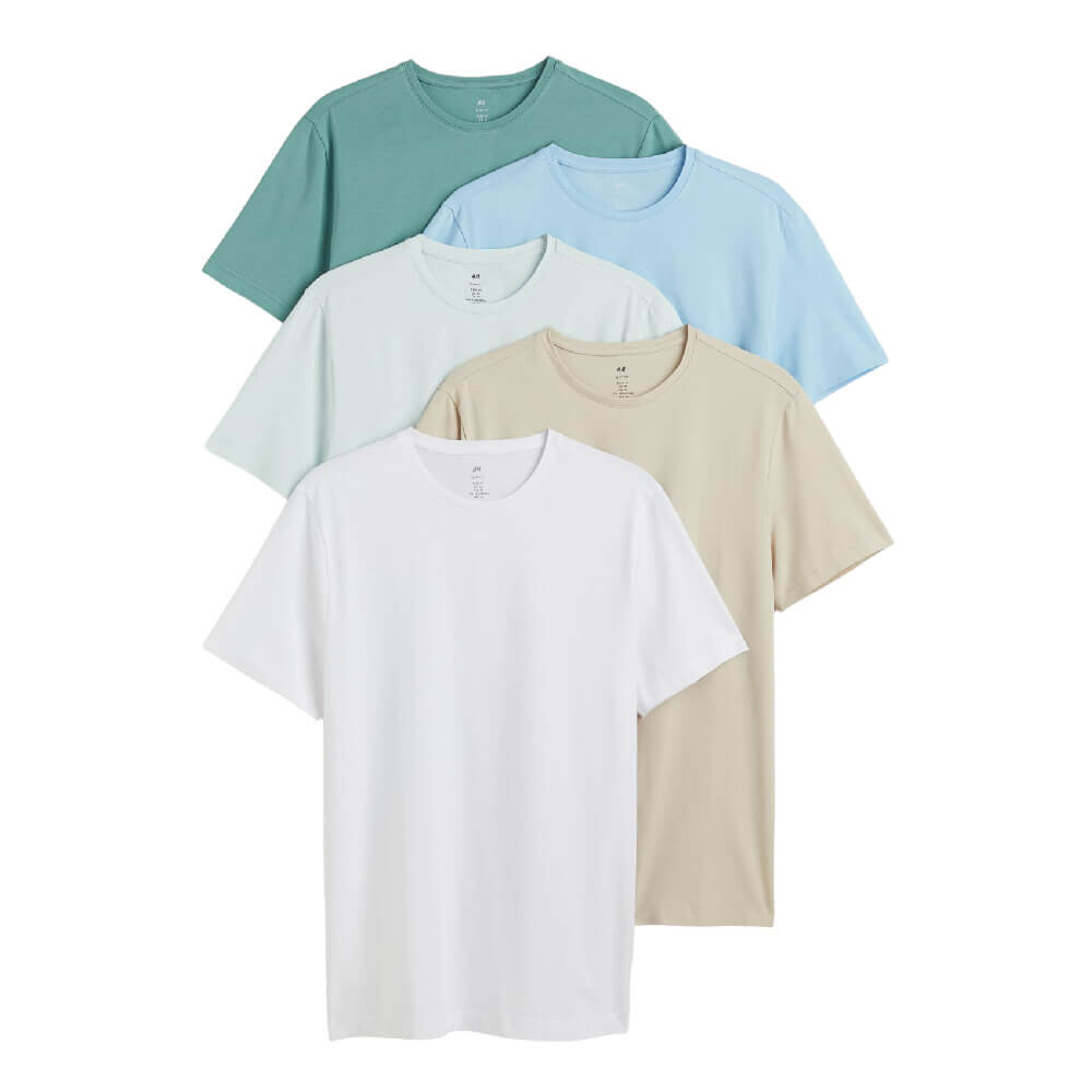 

Комплект футболок H&M Slim Fit, 5 предметов, мультиколор