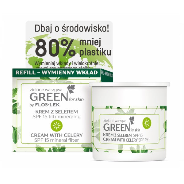 цена Floslek Green For Skin Green Vegetables дневной крем с минеральным фильтром SPF15 с сельдереем Refill 50ml