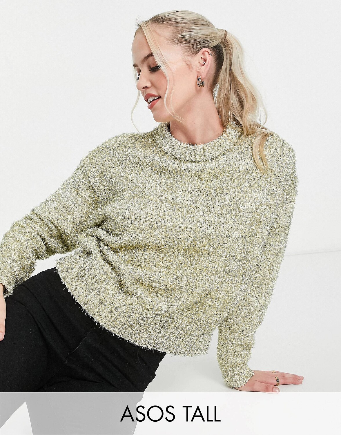 

Кремовый джемпер ASOS DESIGN Tall из пряжи с мишурой, Бежевый