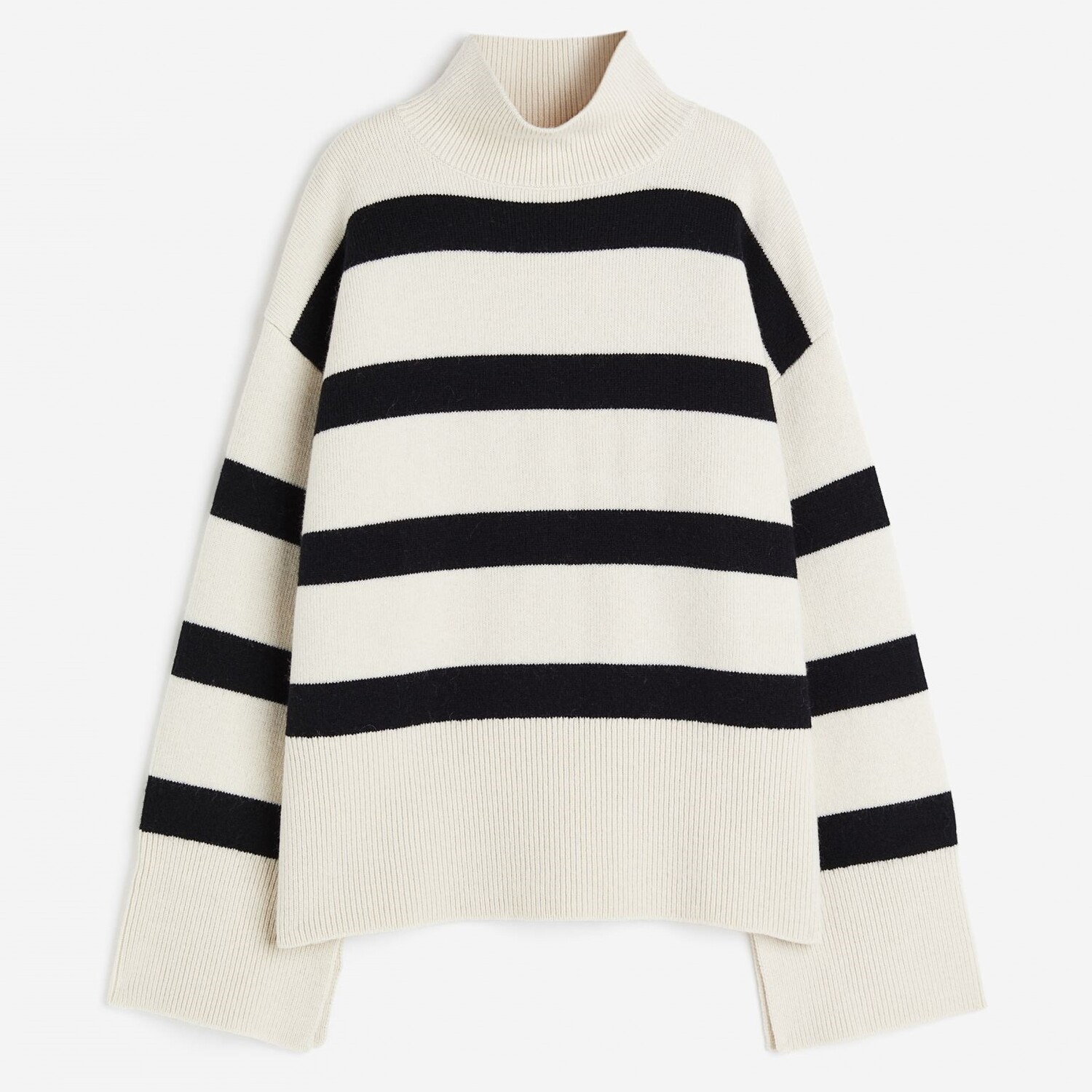 

Свитер H&M Oversized Mock-turtleneck Striped, белый/черный