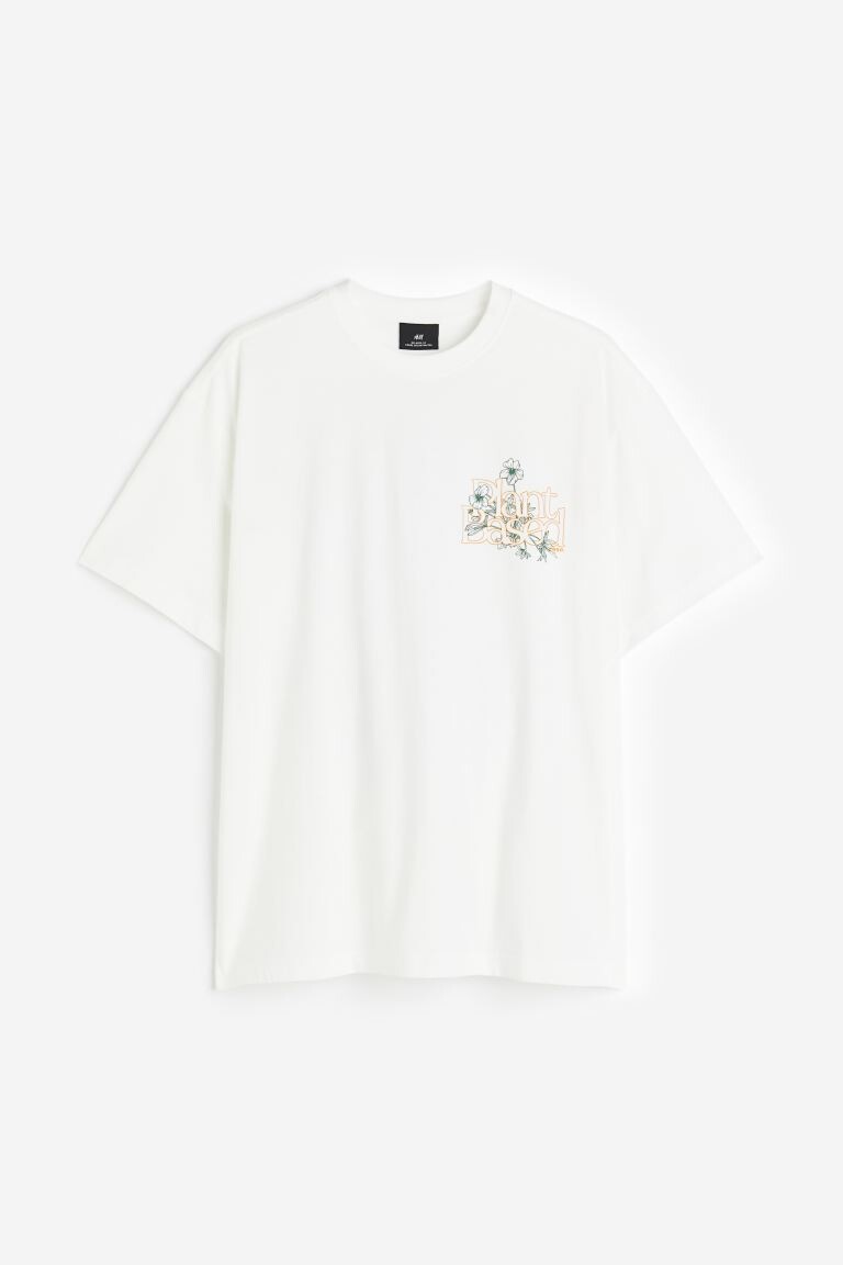 

Футболка свободного кроя с принтом H&M, белый/растительный