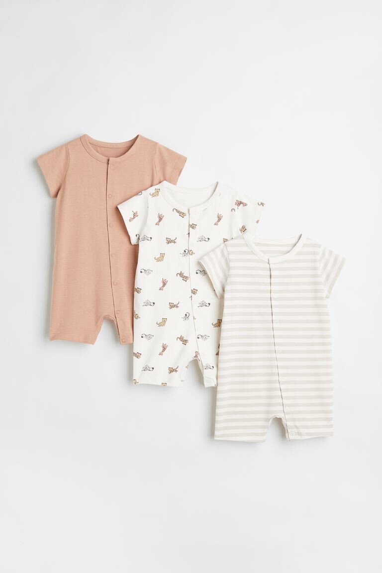 

3 пары хлопковых пижам H&M, бежевая пудра/полосатый