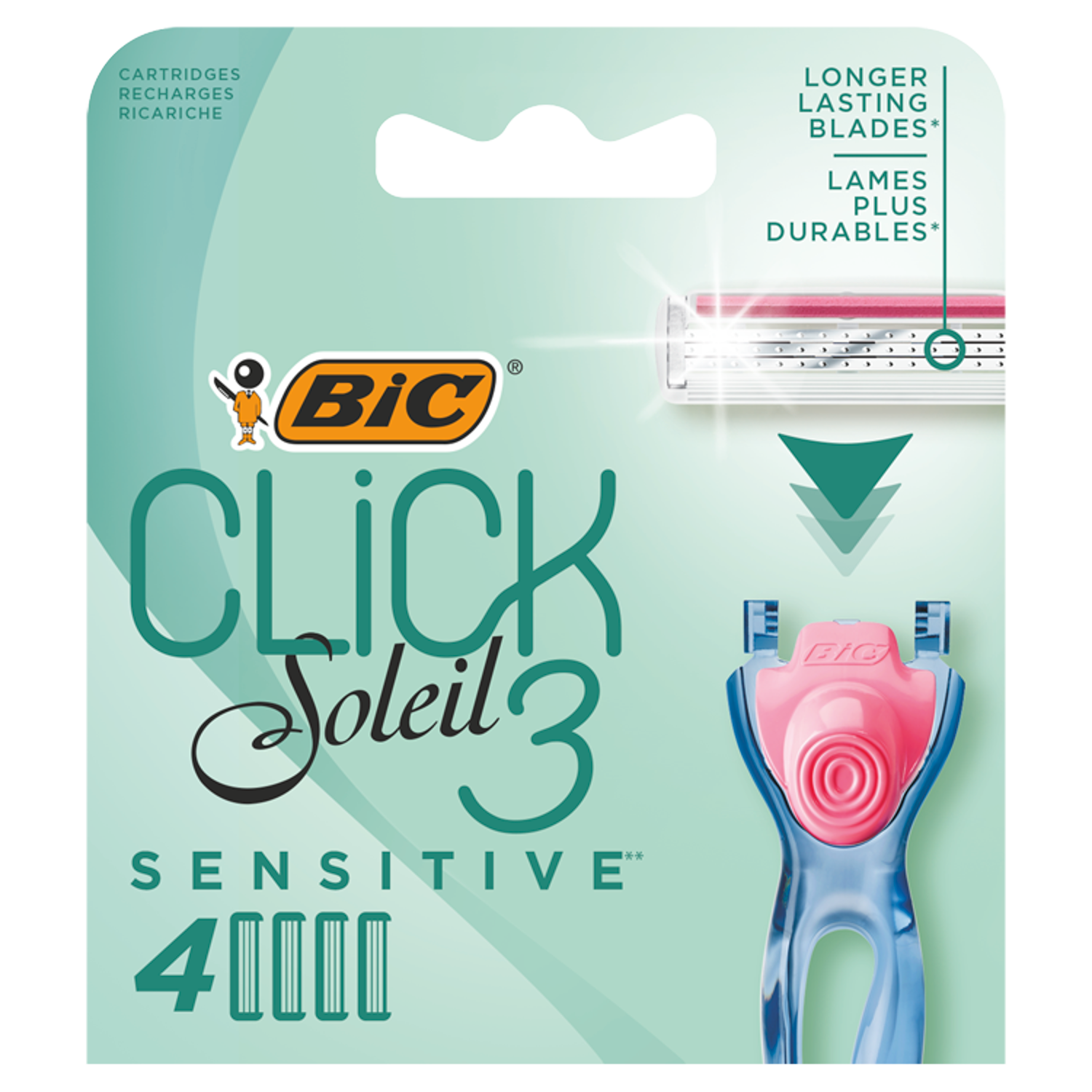 Bic Soleil 3 Click Sensitive картриджи для бритвы, 4 шт/уп.