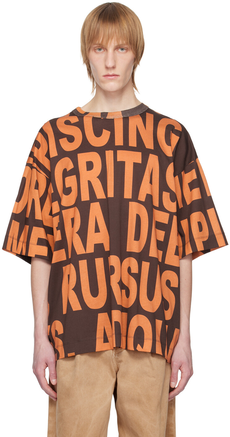 

Коричневая футболка свободного кроя Dries Van Noten, Коричневый