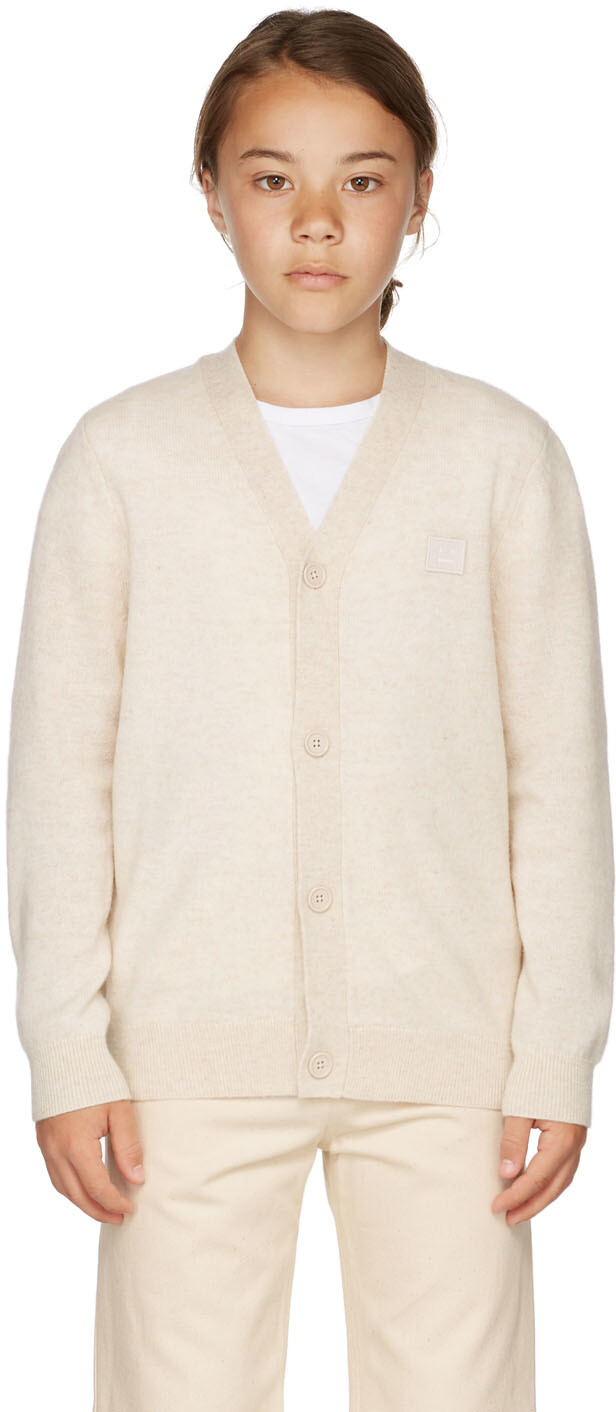 

Детский бежевый шерстяной кардиган с логотипом Acne Studios