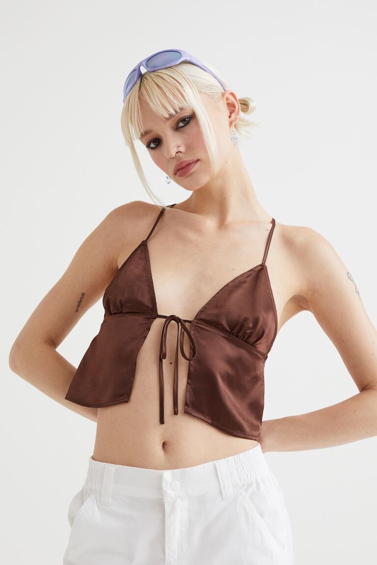 

Атласный топ H&M, темно-коричневый
