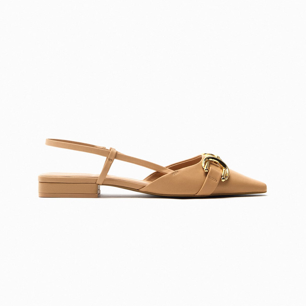

Туфли Zara Embellished Flat Slingback, бежевый