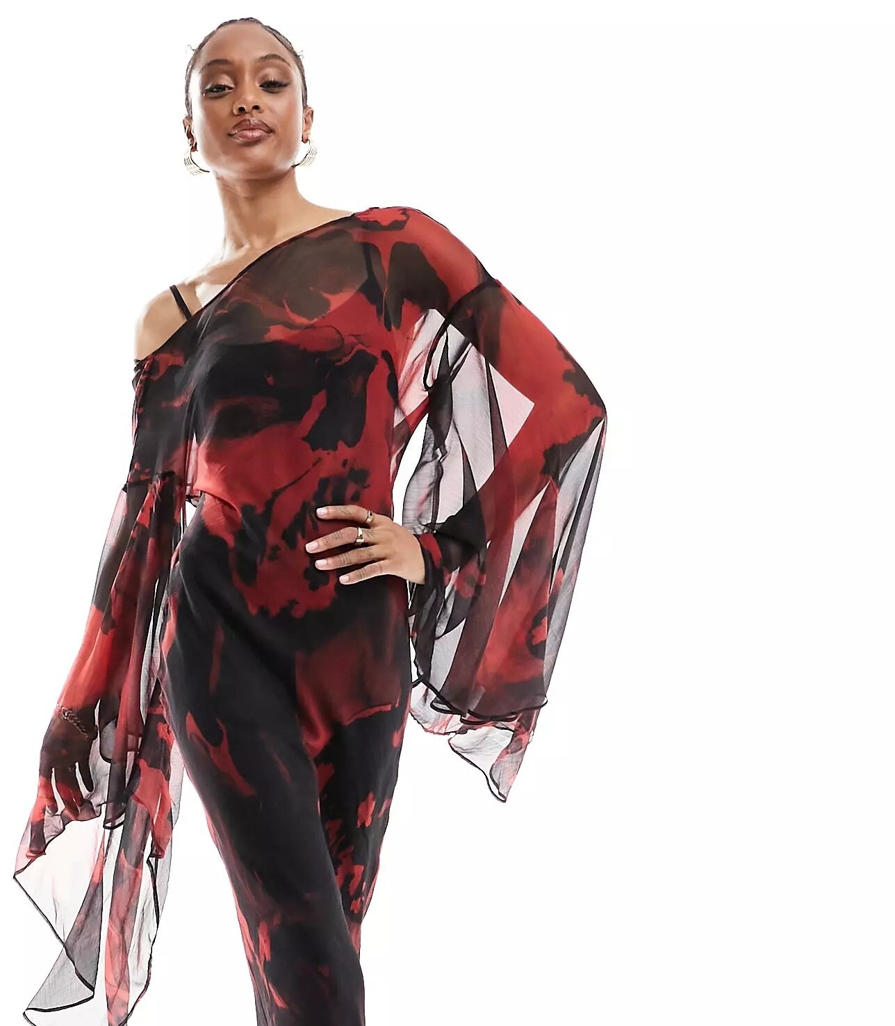

Платье Asos Design Tall Extreme Drape Sleeve Midi With Open Back, темно-красный