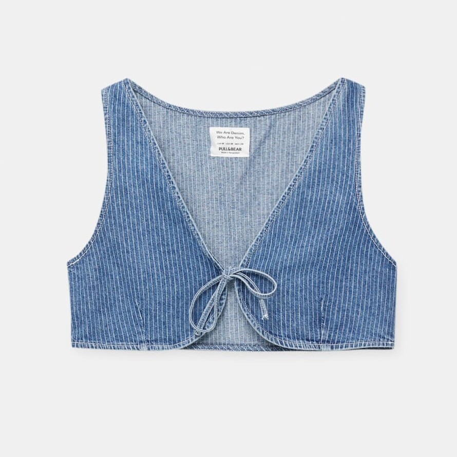 

Топ Pull&Bear Striped Denim Crop, синий