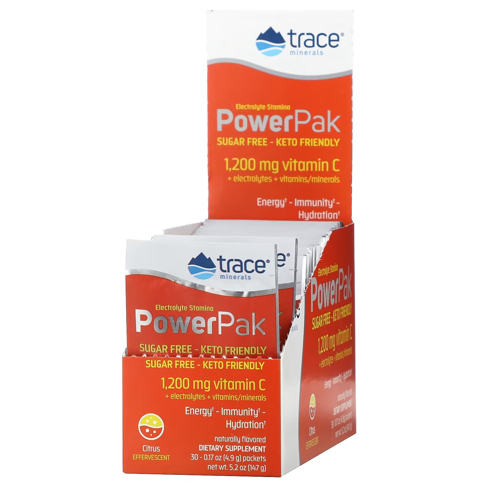 Пищевая Добавка Trace Minerals Electrolyte Stamina PowerPak, цитрус, 30 пакетиков по 4,9 г