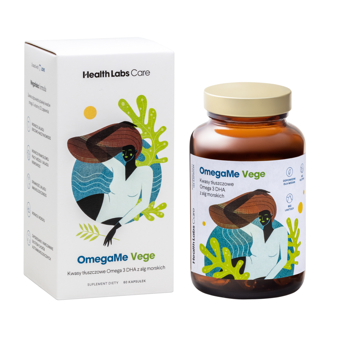 Health Labs Care OmegaMe Vege Омега-3 жирные кислоты ДГК из морских водорослей с витамином D3 БАД, 60 кап./1 уп.