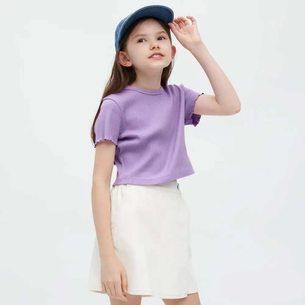 

Футболка Uniqlo Girls Ribbed Cropped, сиреневый