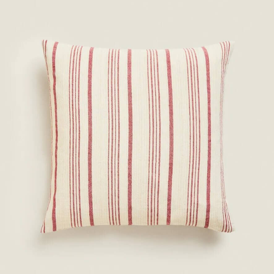 

Чехол на подушку Zara Home Striped Cotton Linen Christmas, белый/красный