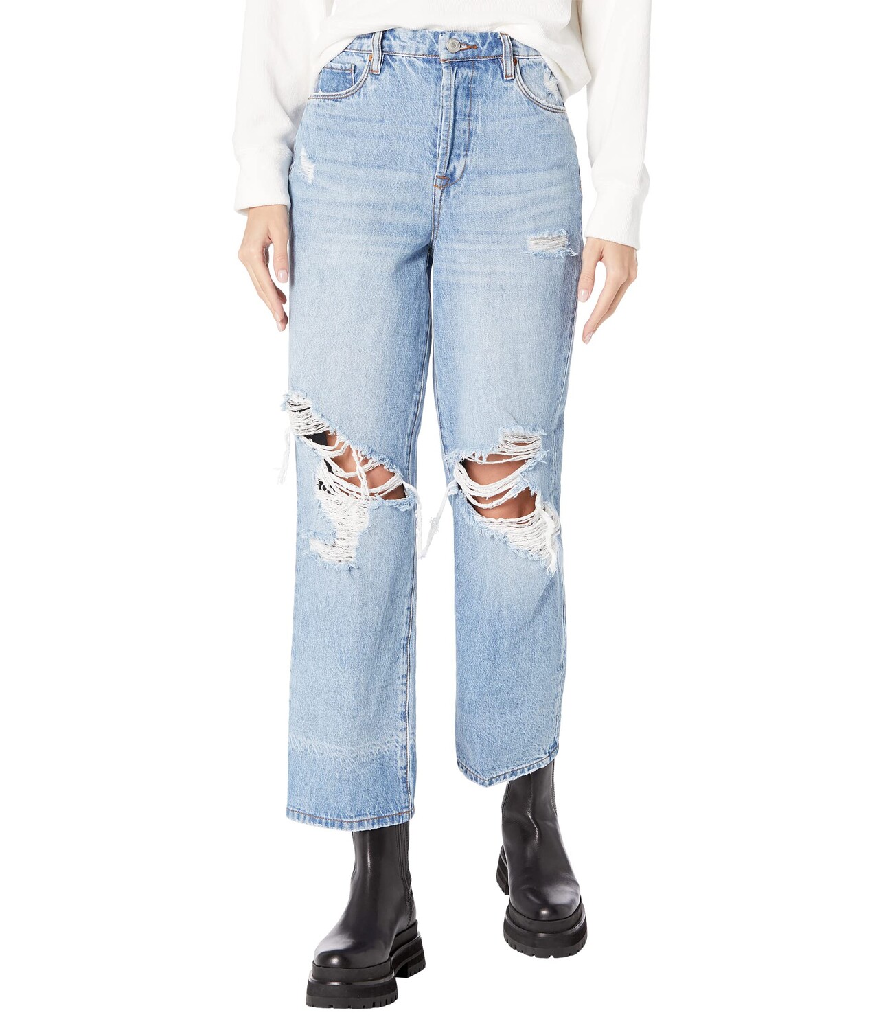 

Джинсы Blank NYC, Baxter Rib Cage Jeans Straight Leg with Rips in Personal Best