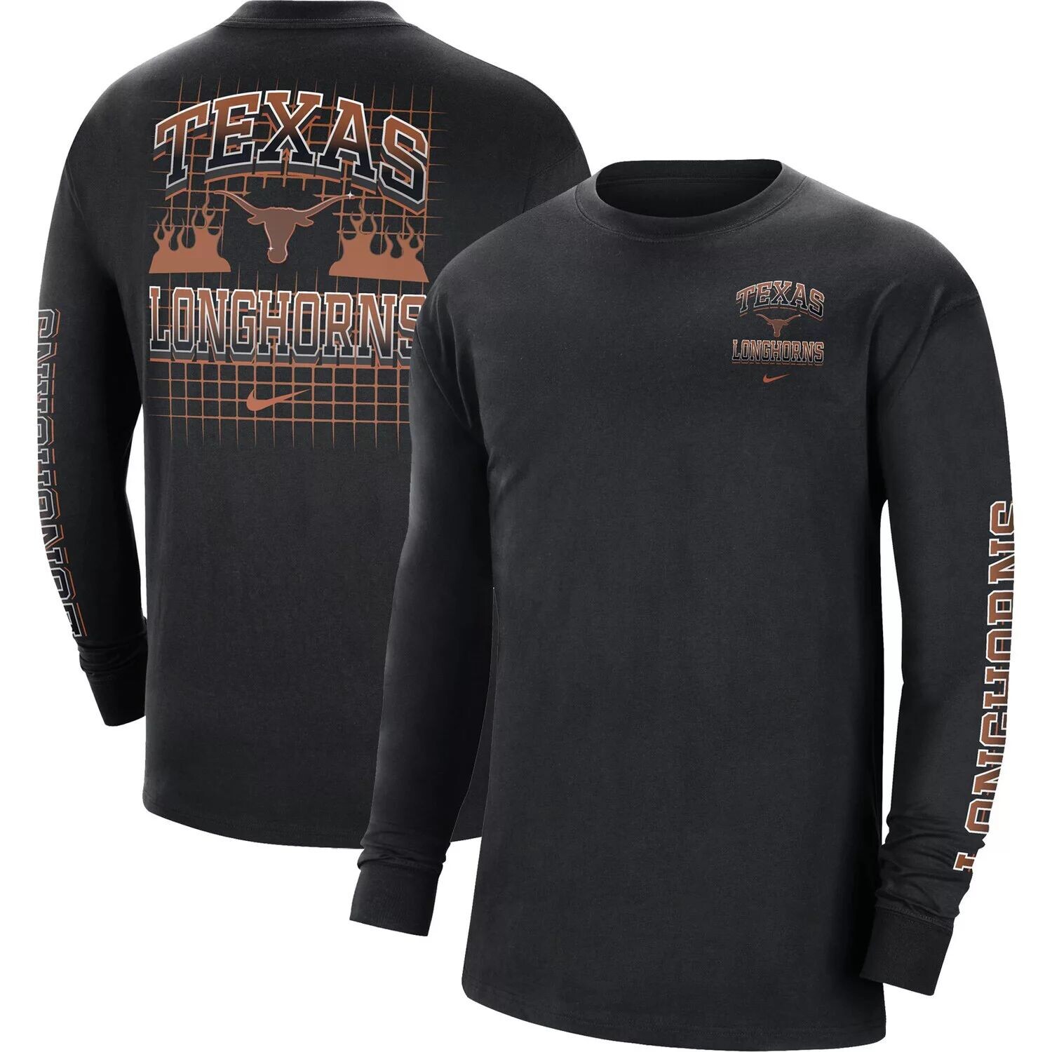 

Мужская черная футболка с длинным рукавом Texas Longhorns Tour Max 90 Nike, Черный