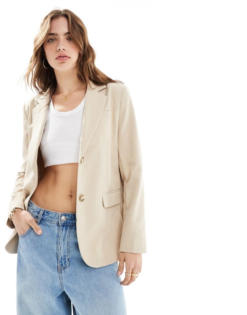 

Miss Selfridge – однобортный жакет оверсайз серо-бежевого цвета
