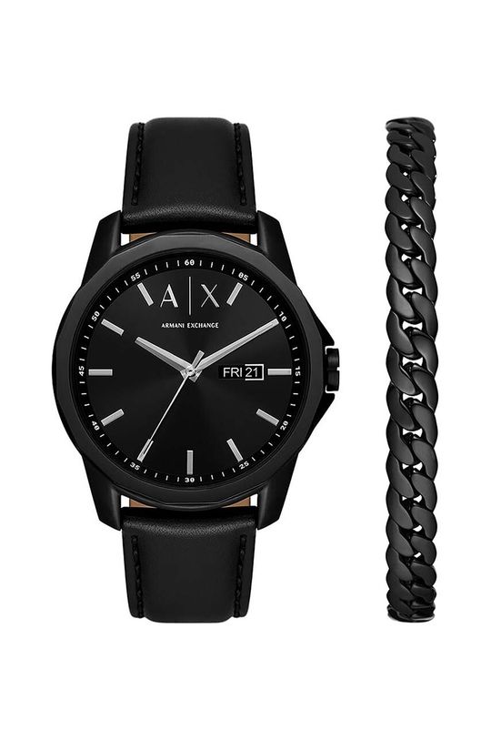 Часы и браслет Armani Exchange, черный часы мужские с браслетом брендовые спортивные модные светящиеся в винтажном стиле с плетеным кожаным браслетом подарок для мальчиков