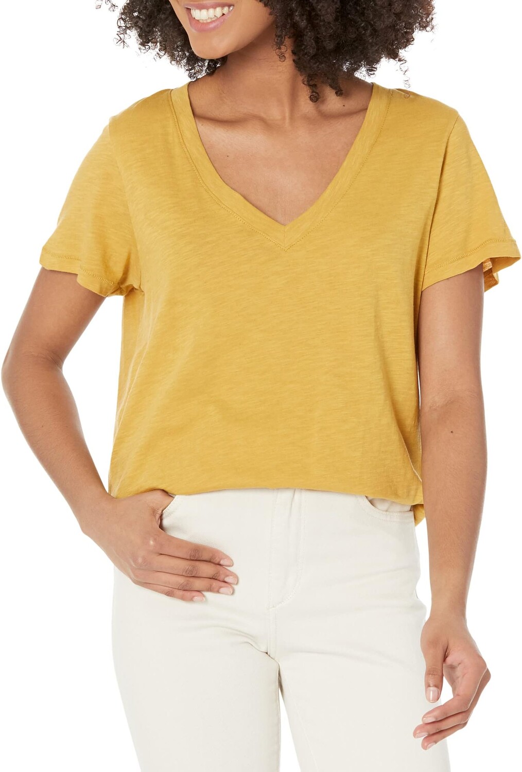 

Хлопковая футболка Whisper с V-образным вырезом Madewell, цвет Earthen Gold