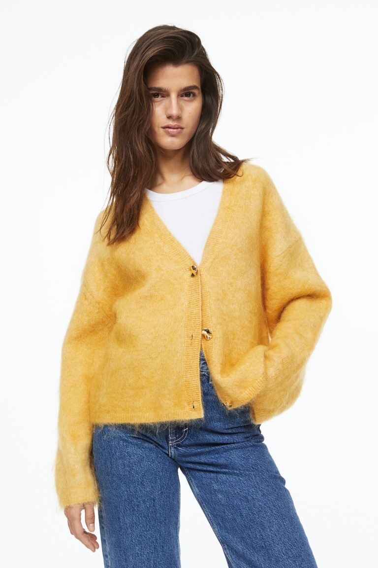 

Кардиган оверсайз с оттенком мохера H&M, желтый
