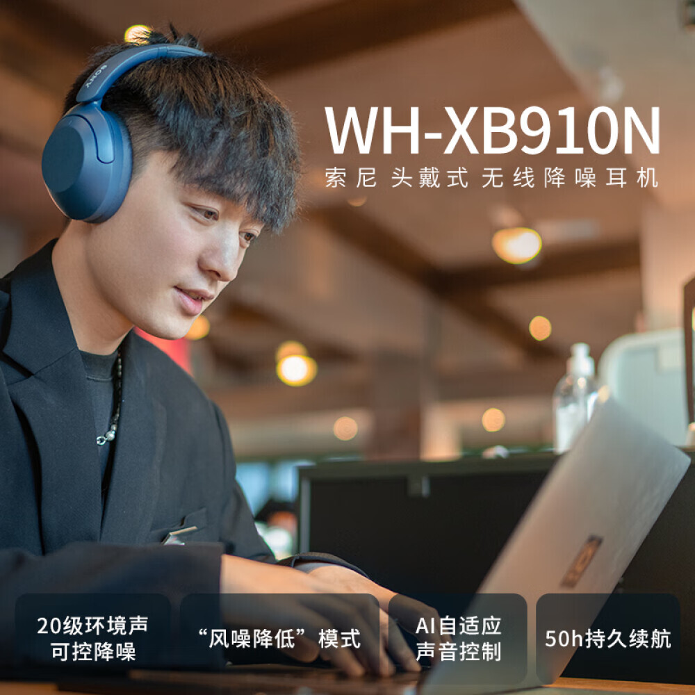 

Наушники Sony WH-XB910N с шумоподавлением, голубой