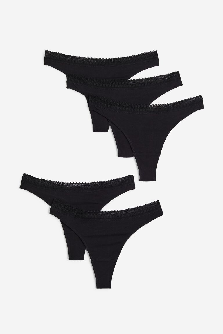 

5 пар хлопковых трусов-стрингов H&M, черный