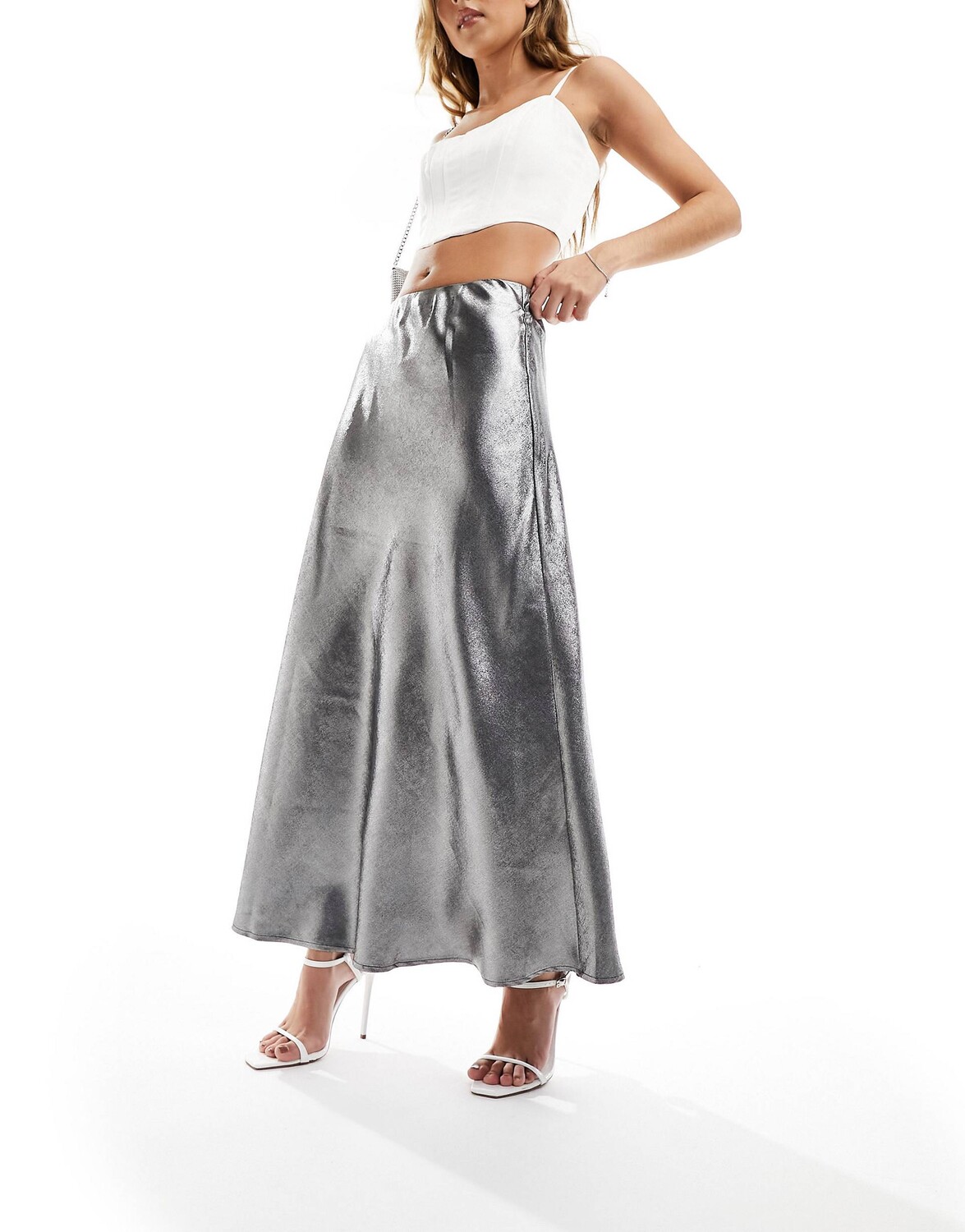 

Юбка Y.A.S High Waisted Maxi, серый металлик