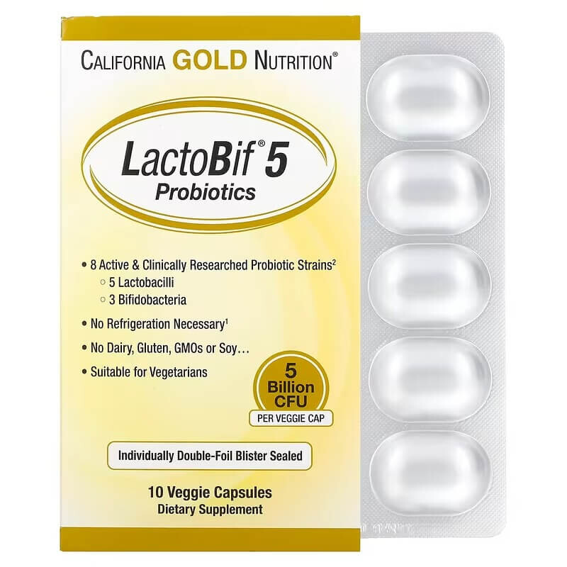 

Пробиотики LactoBif California Gold Nutrition 5, 5 миллиардов КОЕ, 10 растительных капсул