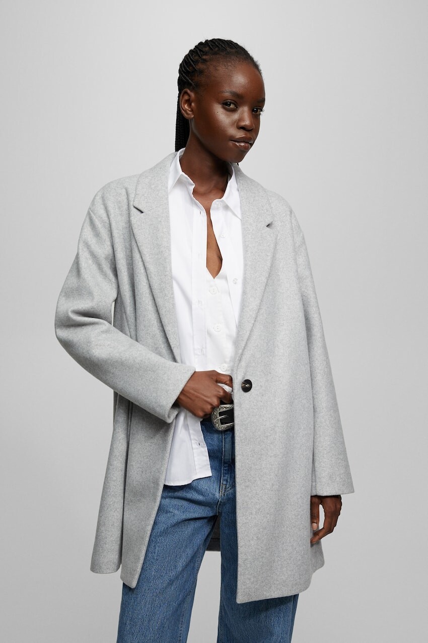 

Пальто из фетра с пуговицами Pull&Bear, серый