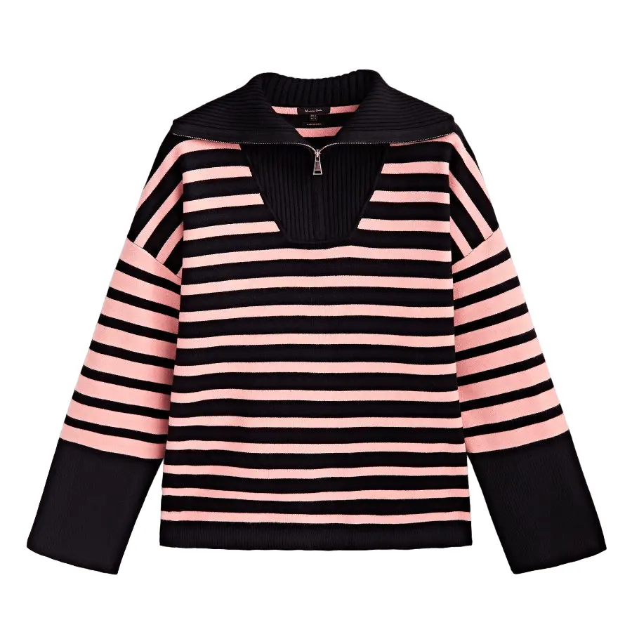 

Свитер Massimo Dutti With Contrast Stripes And Zip Collar, розовый/черный