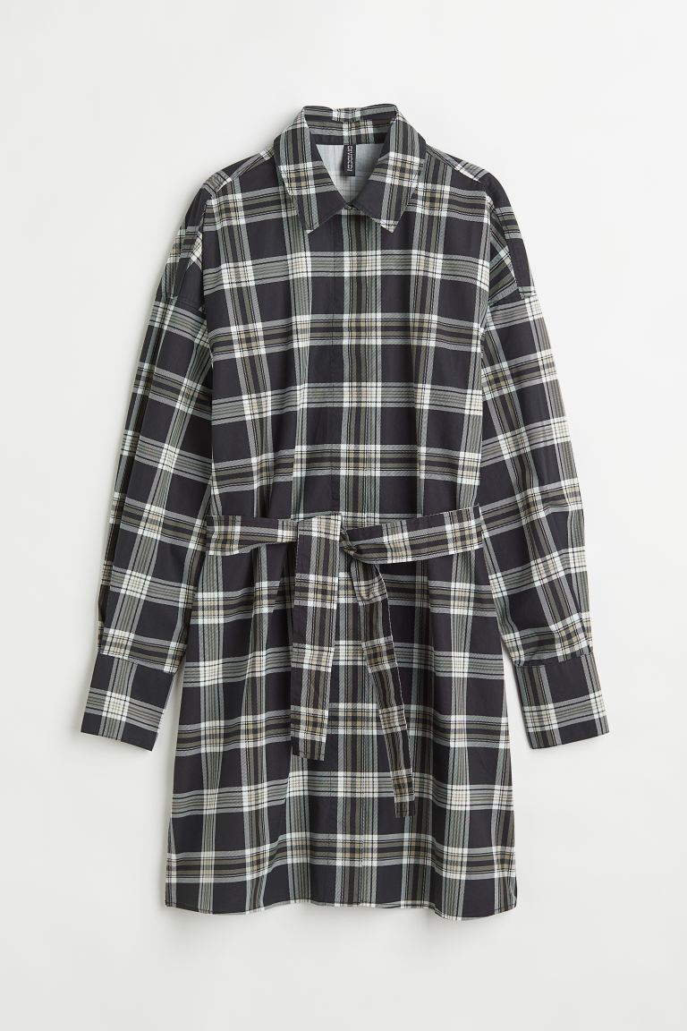 цена Платье-рубашка с завязывающимся поясом H&M, черный/сетка
