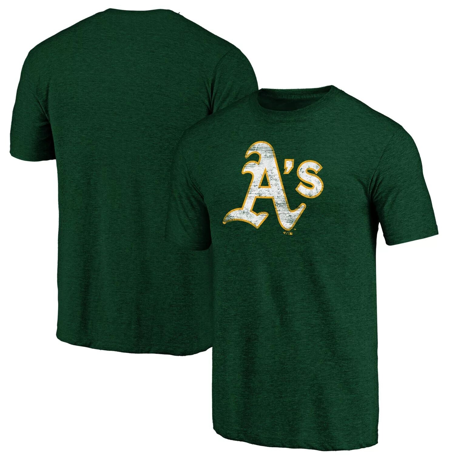 

Мужская зеленая футболка с официальным логотипом Fanatics Oakland Athletics Weathered Tri-Blend, Зеленый