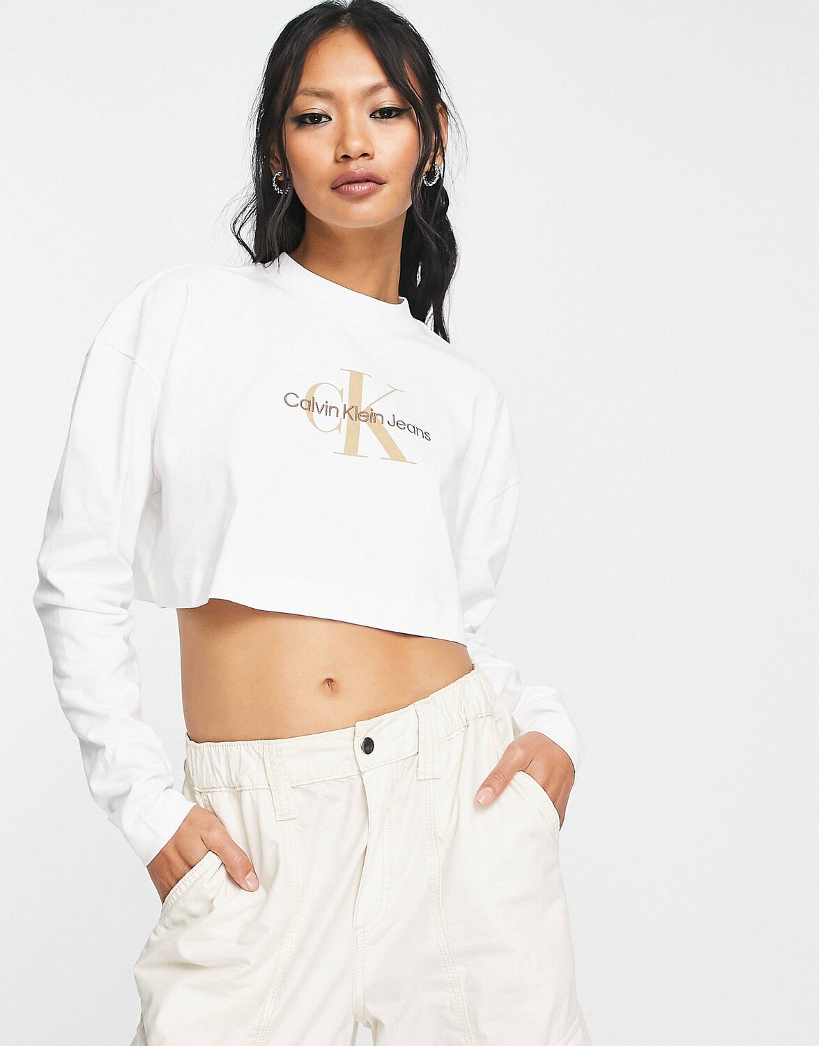 

Белая укороченная толстовка с длинными рукавами Calvin Klein Jeans