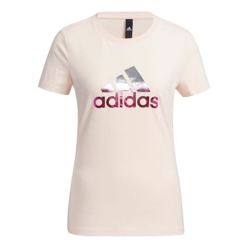 Футболка Adidas Fi Tee Foil Casual Sports Round Neck Short Sleeve Pink Tin T-Shirt, Розовый my body my choice my rights print women tshirt cotton casual funny letter t shirt for girl top tee new oversized short sleeve