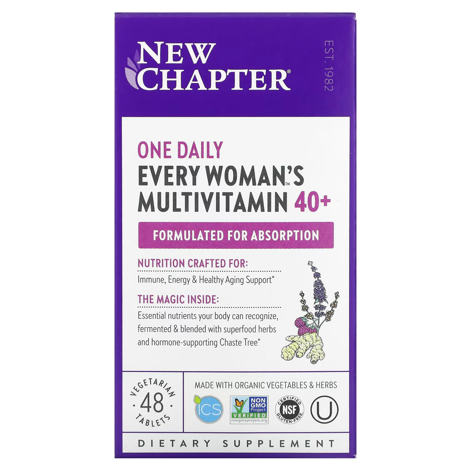 New Chapter, Мультивитамины Every Woman для женщин старше 40 лет, один прием в день, 48 вегетарианских таблеток new chapter 40 every woman s one daily витаминный комплекс на основе цельных продуктов для женщин старше 40 лет 96 вегетарианских таблеток