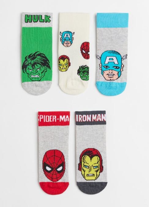 

Комплект носков 5 штук H&M Marvel Comics, серый/белый