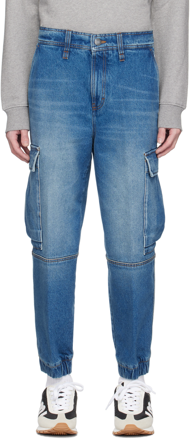 Синие джинсовые брюки карго с эластичными манжетами AMI Alexandre Mattiussi