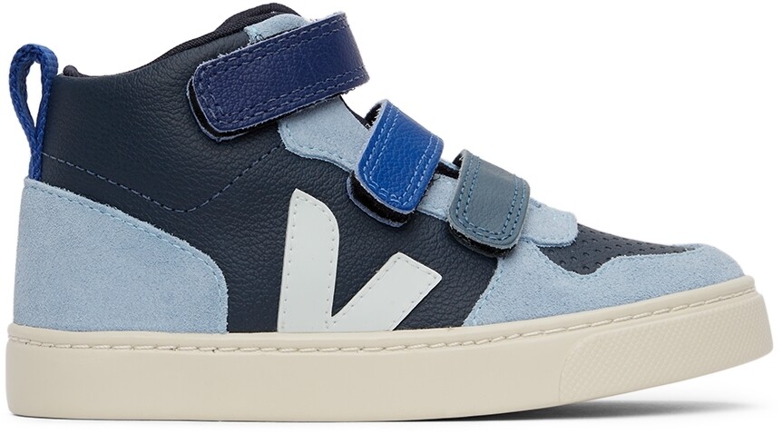 

Детские синие кожаные кроссовки V-10 Mid Velcro на липучке VEJA
