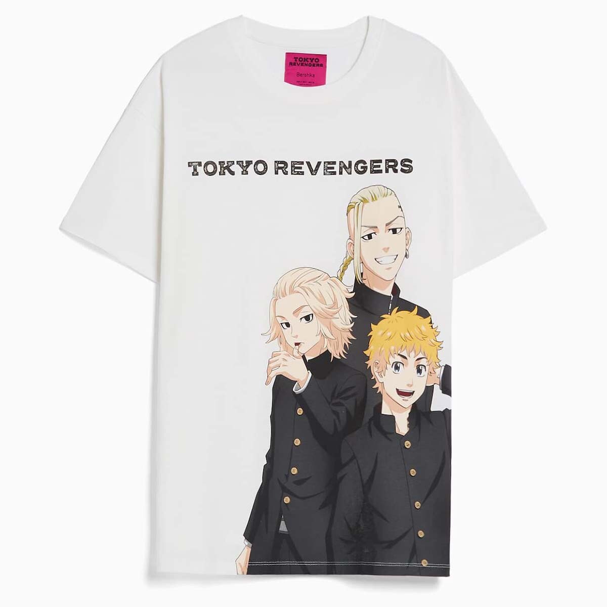 

Футболка Bershka Tokyo Revengers Print Oversize Short Sleeve, серовато-белый