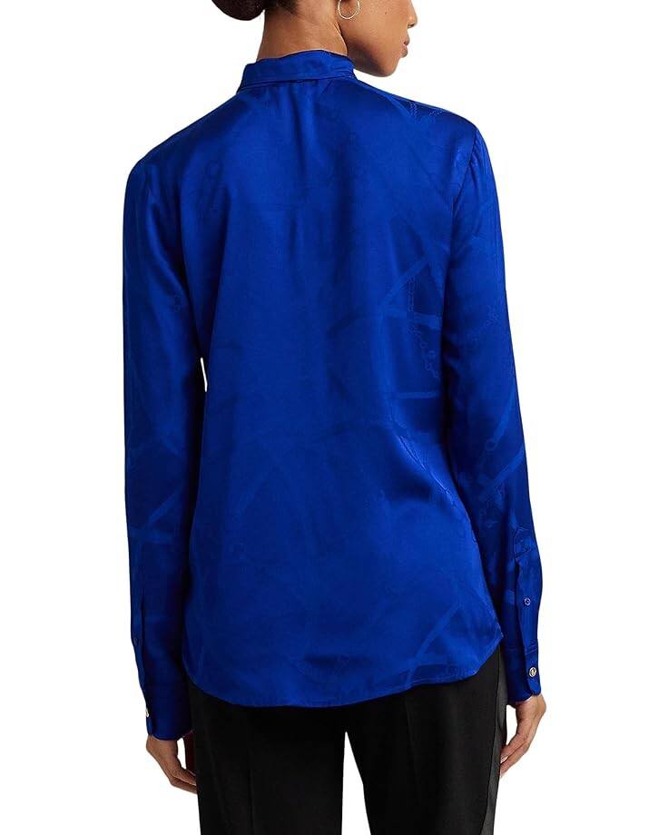 

Рубашка LAUREN Ralph Lauren Belting-Motif Jacquard Tie-Neck Shirt, цвет Sapphire Star