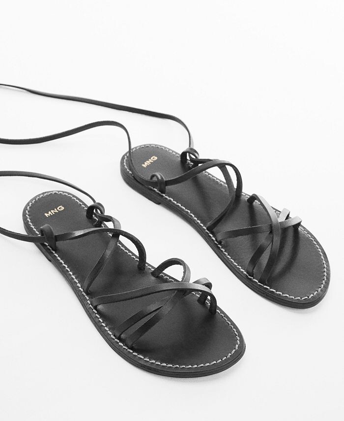 

Женские сандалии с кожаными ремешками MANGO, цвет Black