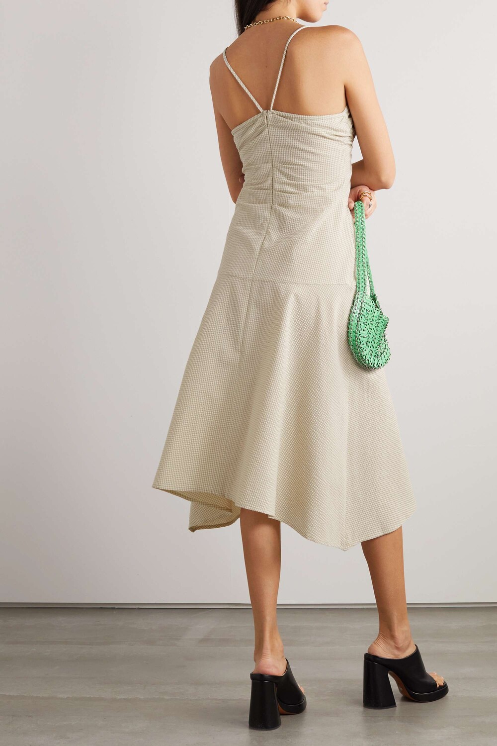 

PROENZA SCHOULER WHITE LABEL платье миди в клетку Gingham со сборками, бежевый