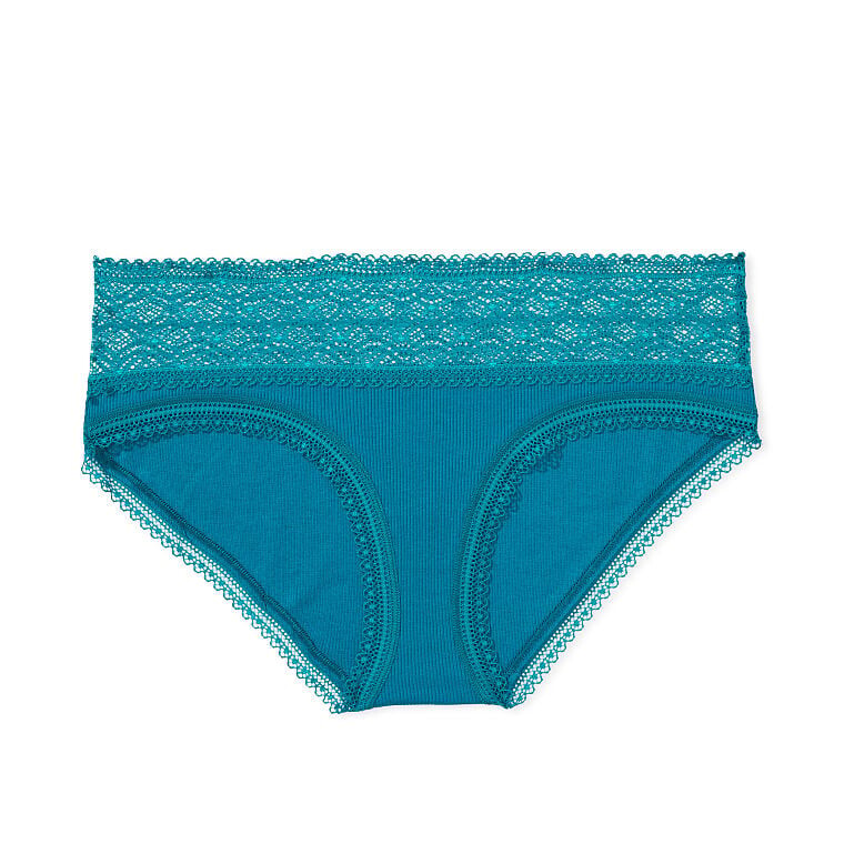 

Трусы Victoria's Secret Lace Waist Ribbed Cotton Hiphugger Panty, бирюзовый
