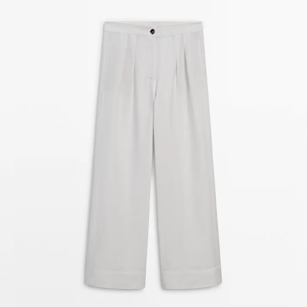 

Брюки Massimo Dutti High-waist Wide-leg With Double Dart Detail, кремовый, Бежевый