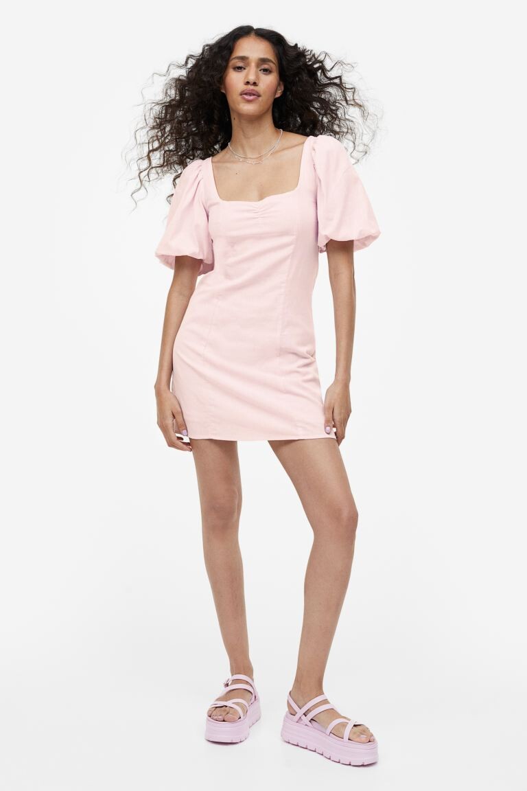 

Платье с пышными рукавами H&M, светло-розовый
