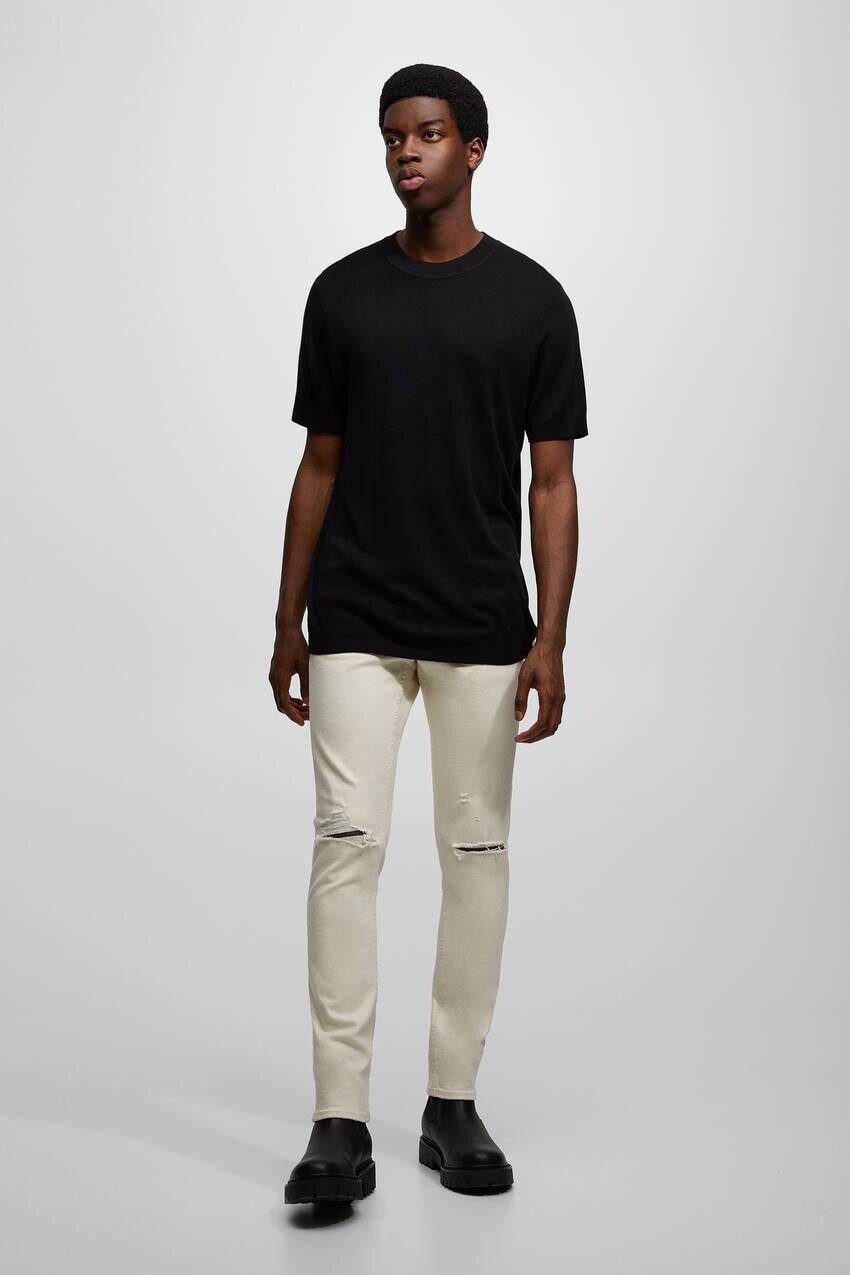 

Базовые рваные джинсы узкого кроя Pull&Bear, экрю